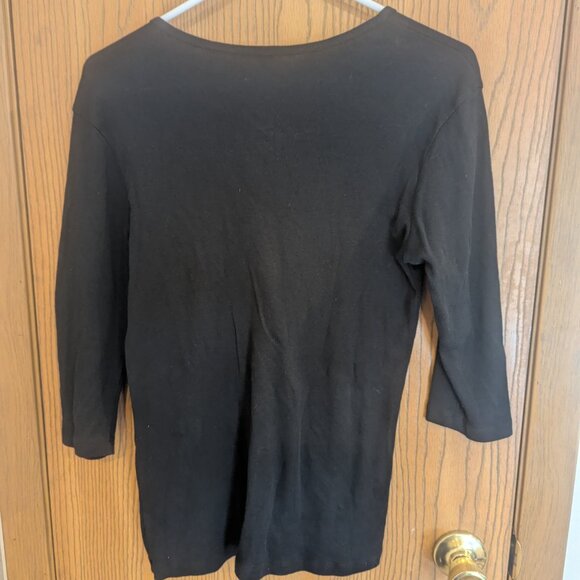 3/4 Sleeve V-Neck Black T-Shirt with Beaded/Sequin Graphic-Parrot- Medium - Picture 4 of 4